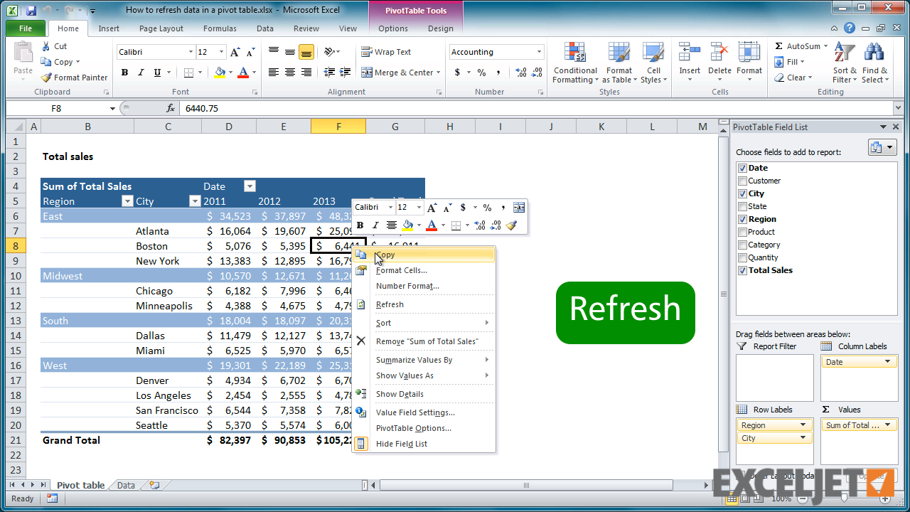 Excel Pivot Table Last Refresh Date